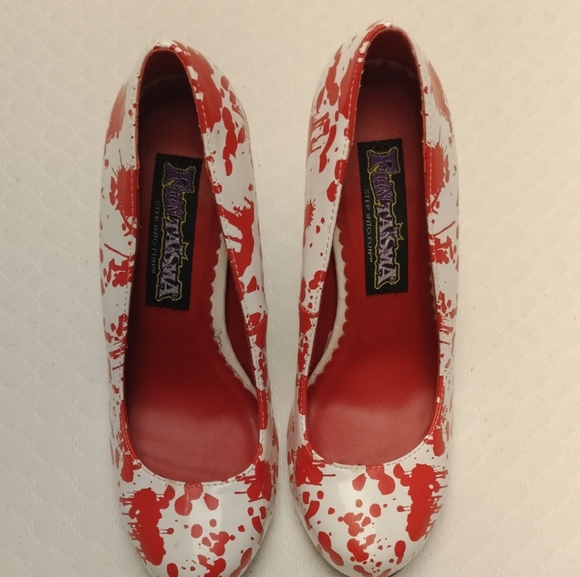 Funtasma Red and White Blood Splatter Heels. For Crime Junkies - Picture 1 of 2